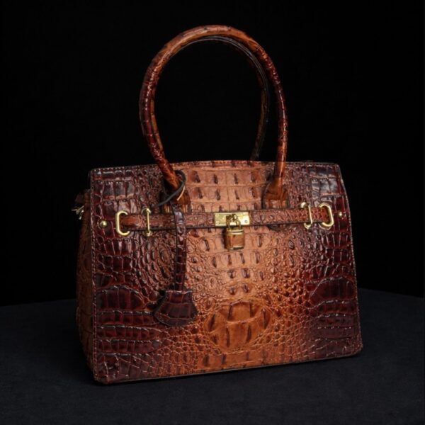 46ba6e29-40ce-4b10-ac0f-616f10e1174e-2 Vintage Brown Croc Structured Handbag