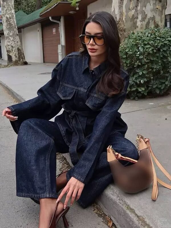 Denim two-piece set -dark blue