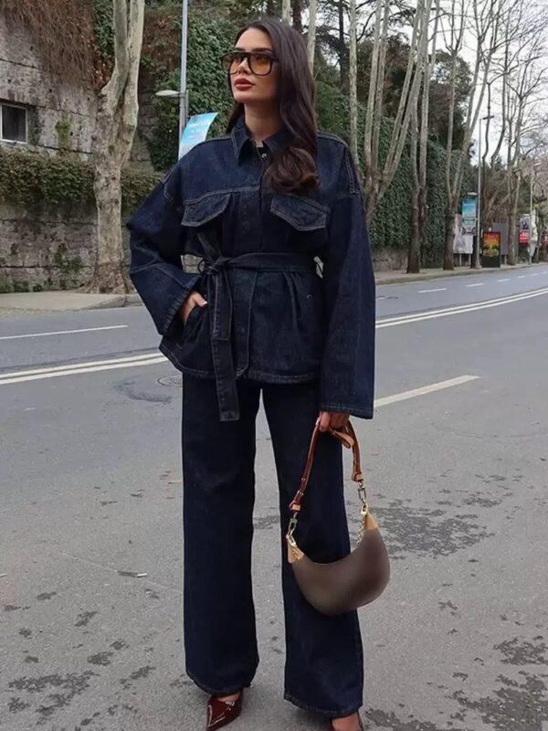 Denim two-piece set -dark blue