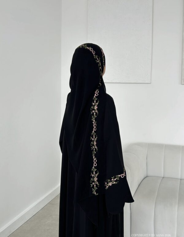 Elegant Abaya with Fine Floral Embroidery (Abaya, Inner Dress & Hijab)