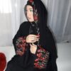 Red Embroidered Three-Piece Abaya