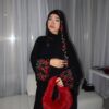 Red Embroidered Three-Piece Abaya