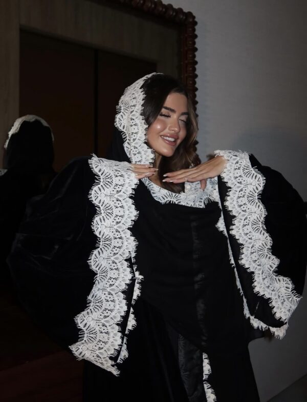velvet abaya with lace shawl (three pieces )
