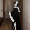 velvet abaya with lace shawl (three pieces )