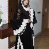 velvet abaya with lace shawl (three pieces )